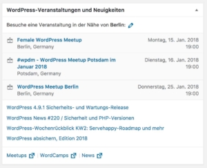 Meetup Widget im WordPress Dashboard