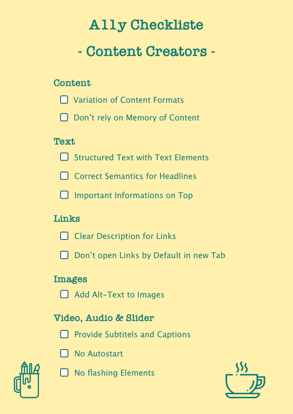 A11y Checkliste for Content Creators